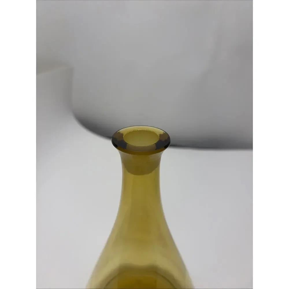 Vintage Mid Century Amber GLASS DECANTER W/ STOPPER + 1 GLASSES 11.5 “ Tall